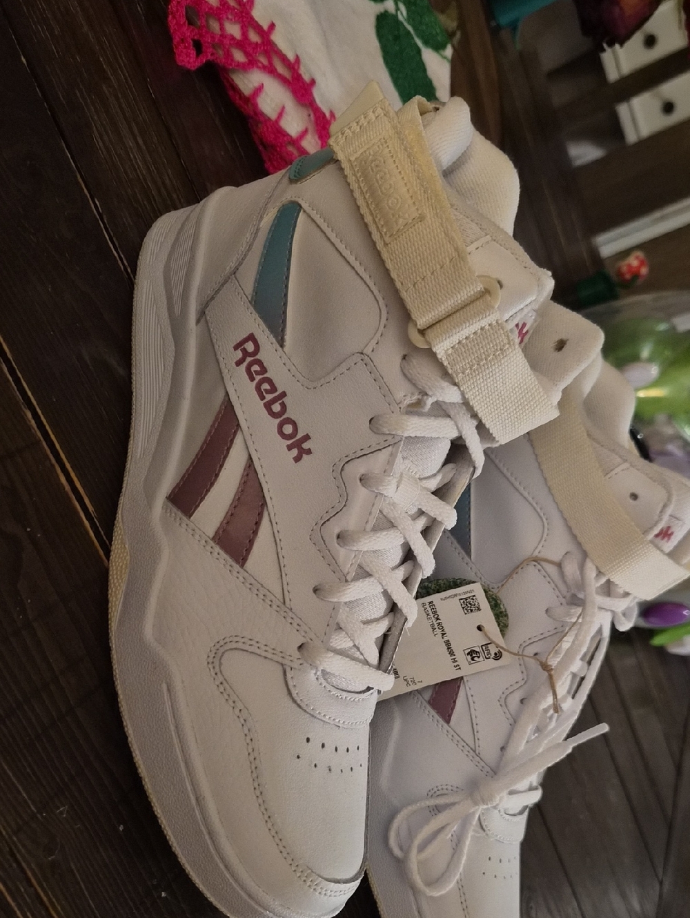 Reebok White Sneakers with Pink and Teal Accents